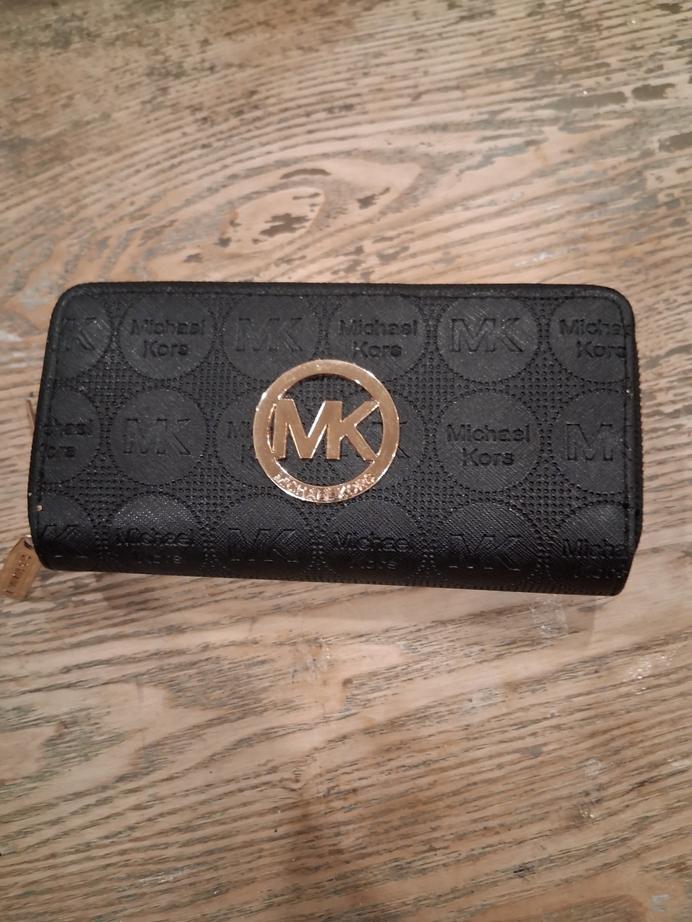 Michael Kors Black MK Signature Wallet with Gold Logo